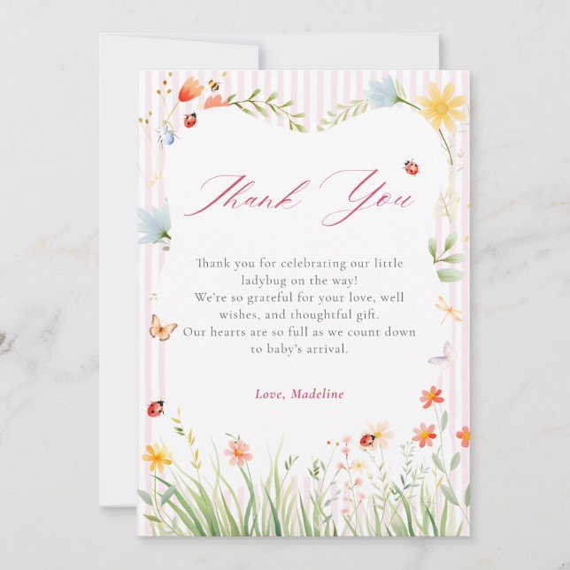 Ladybug Floral Garden Spring Baby Shower  Thank You Card (Front)