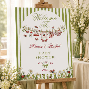 Ladybug Floral Girl Baby Shower Welcome Sign