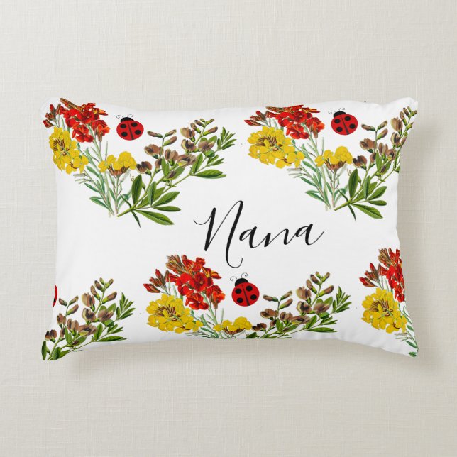 Ladybug Floral Personalized Grandmother Nana  Accent Pillow (Front)