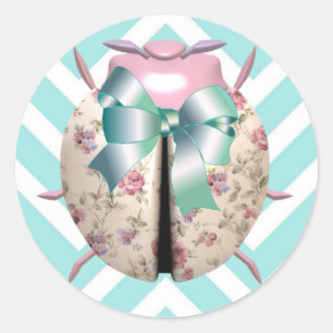 Ladybug floral pink blue chevron striped classic round sticker