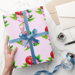 Ladybug Floral Pink Wrapping Paper