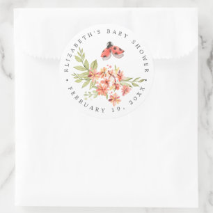 Ladybug Floral Spring Baby Shower Favor Classic Round Sticker