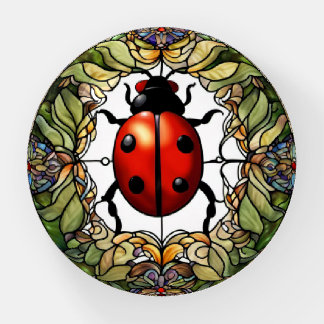 Ladybug Floral Stained Glass Cute Birthday Gift Paperweight