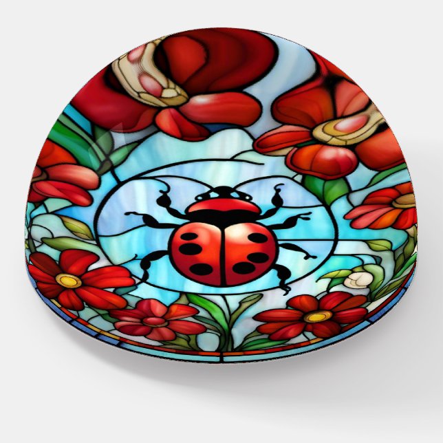 Ladybug Floral Stained Glass Mom Will Love It! Paperweight (Angled)
