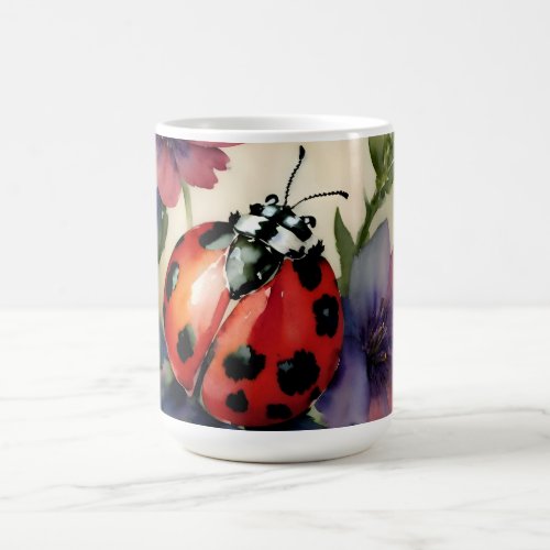 Ladybug Floral Watercolor Coffee Mug