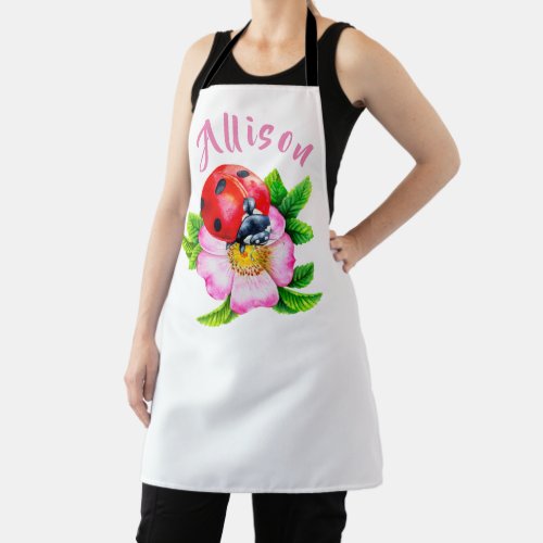 Ladybug Floral Womens Name Apron