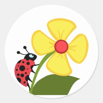 Ladybug Flower   Classic Round Sticker by bonfireanimals at Zazzle
