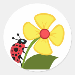 Ladybug Flower Classic Round Sticker