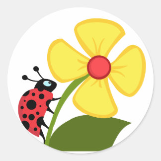 Ladybug Flower Classic Round Sticker