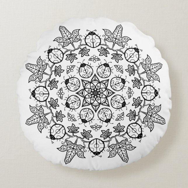 Ladybug Flower Leaves Mandala Coloring me Pillow (Front)