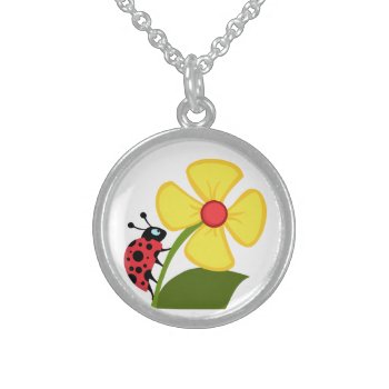 Ladybug Flower  Sterling Silver Necklace by bonfireanimals at Zazzle