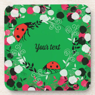 ladybug flowers beverage coaster