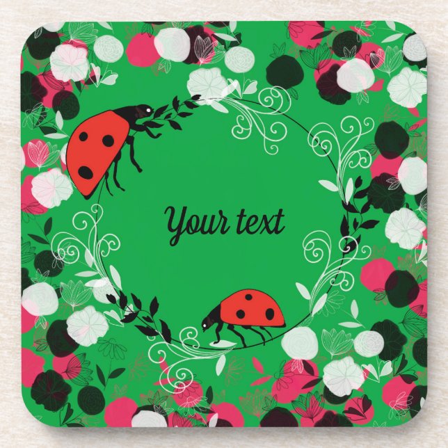 ladybug flowers beverage coaster (Front)