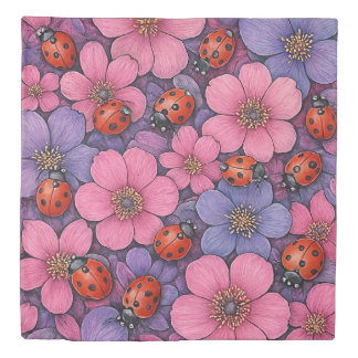 Ladybug Flowers Duvet Cover