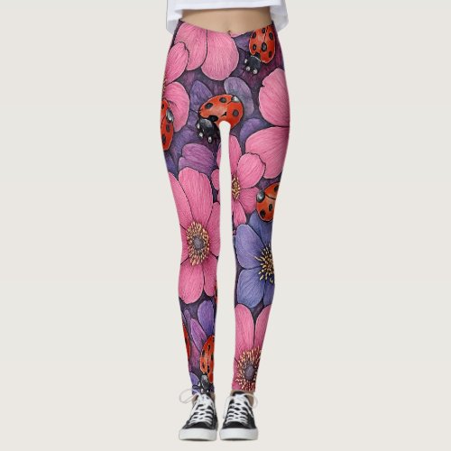 Ladybug Flowers Leggings