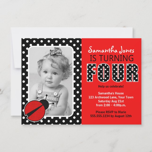 Ladybug Forth Birthday Party Invitation (Front)
