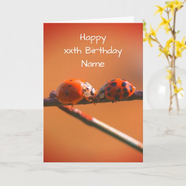 Ladybug Friends Nature Personalized Birthday  Card (Yellow Flower)