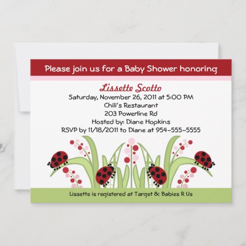 Ladybug Garden #2 Baby Shower Invitations