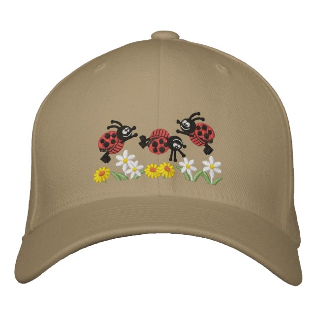 Ladybug Garden Embroidered Baseball Cap (Front)