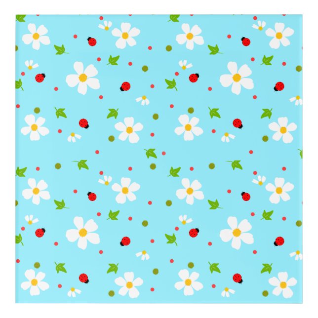 Ladybug Garden Floral Seamless Pattern Acrylic Print (Front)