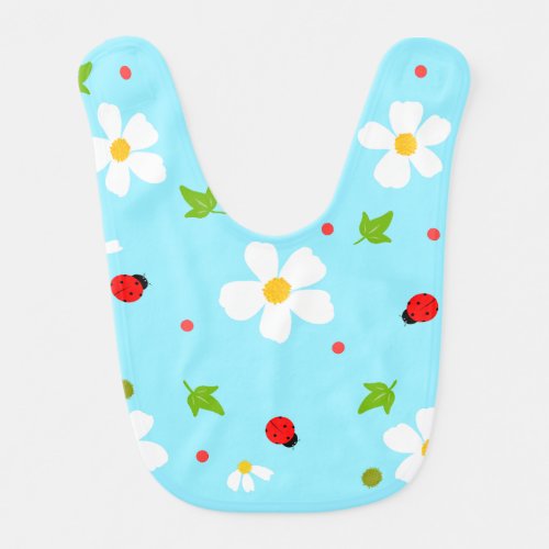 Ladybug Garden Floral Seamless Pattern Baby Bib