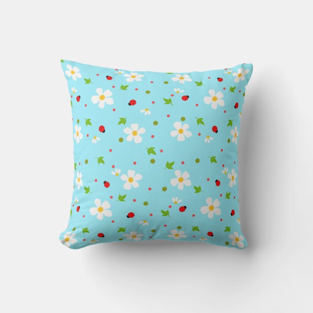 Ladybug Garden Floral Seamless Pattern Throw Pillow (Front)