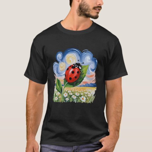 Ladybug Garden Leaf Wildflower Meadow Nature Lover T-Shirt