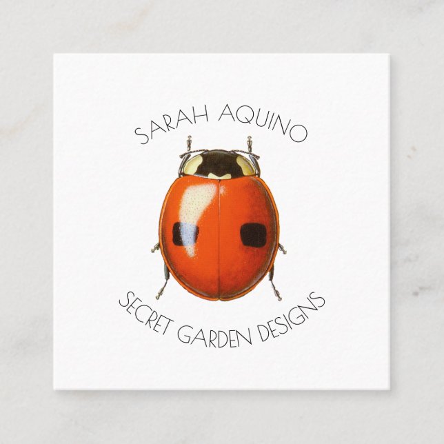 Ladybug Gardener Or Landscape Designer Square Business Card (Front)