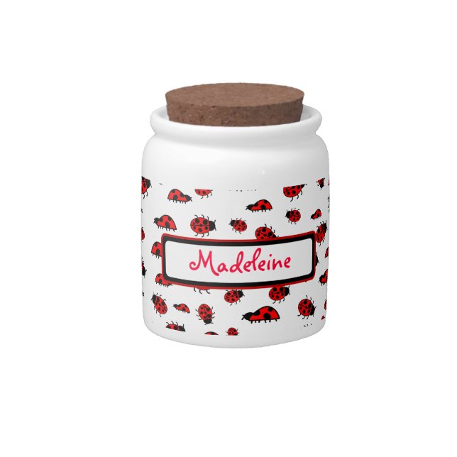 Ladybug Gifts Cute Lady bugs Custom Name Candy Jar (Front)