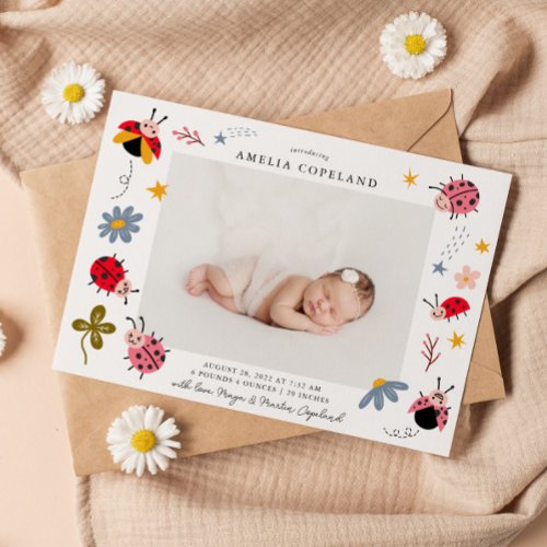 Ladybug Girl Baby Photo Birth Announcement