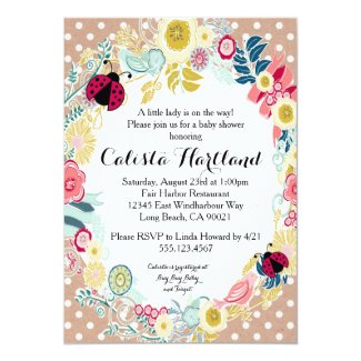 Ladybug girl Baby shower floral invitation