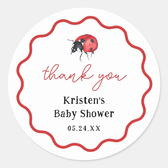 Ladybug Girl Baby Shower Thank You Favors Classic Round Sticker (Front)