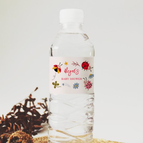 Ladybug Girl Baby Shower Water Bottle Label