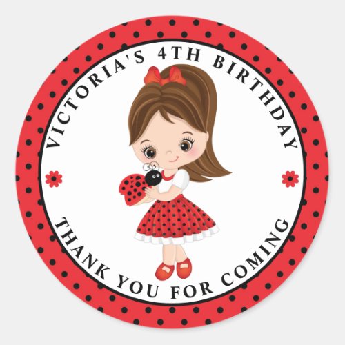 Ladybug Girl Birthday Classical Round Sticker