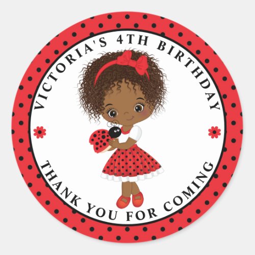 Ladybug Girl Birthday Classical Round Sticker