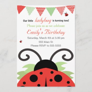 Ladybug Girl Birthday Invitation Card by pinkthecatdesign at Zazzle