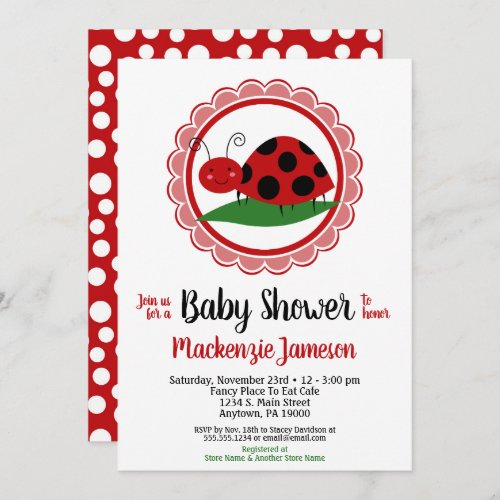 Ladybug Girls Baby Shower Invitation