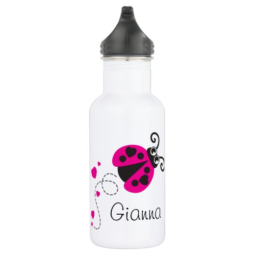 Ladybug girls name pink hearts drinks bottle