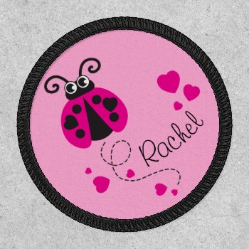 Ladybug Girls Name Pink Hearts Patch by Mylittleeden at Zazzle
