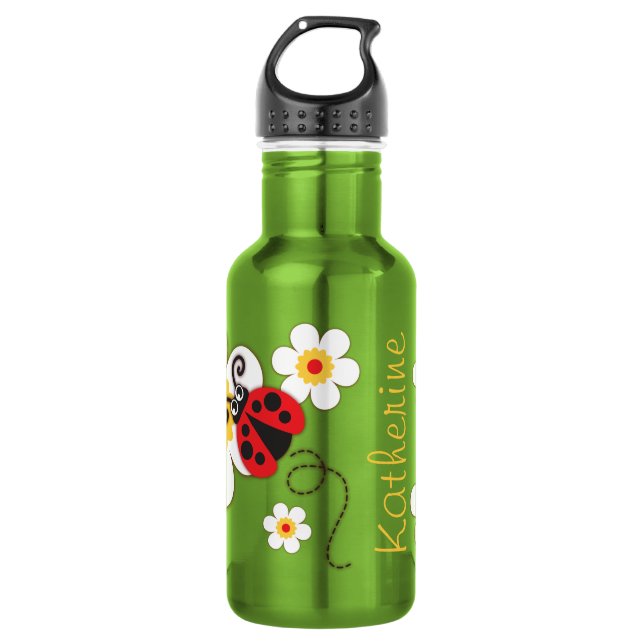 Ladybug girls name red purple drinks bottle (Front)
