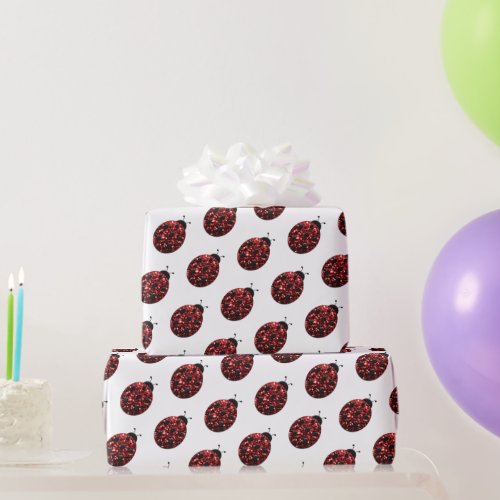 Ladybug glitter sparkles red pattern on white Gift Wrapping Paper