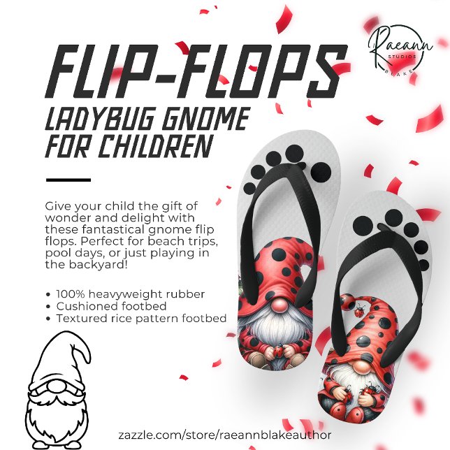 Ladybug Gnome Children's Flip Flops (Creator Uploaded)