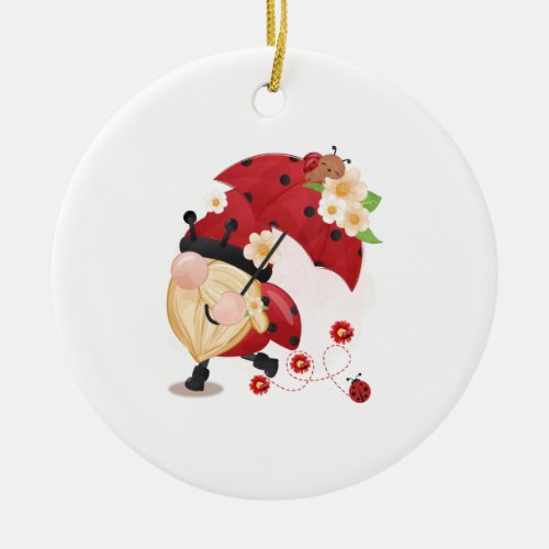 Ladybug Gnome of Love   Ceramic Ornament