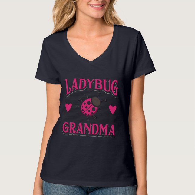 Ladybug Grandma Pink Garden Insects T-Shirt (Front)