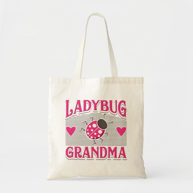 Ladybug Grandma Pink White Garden Insect Tote Bag (Front)