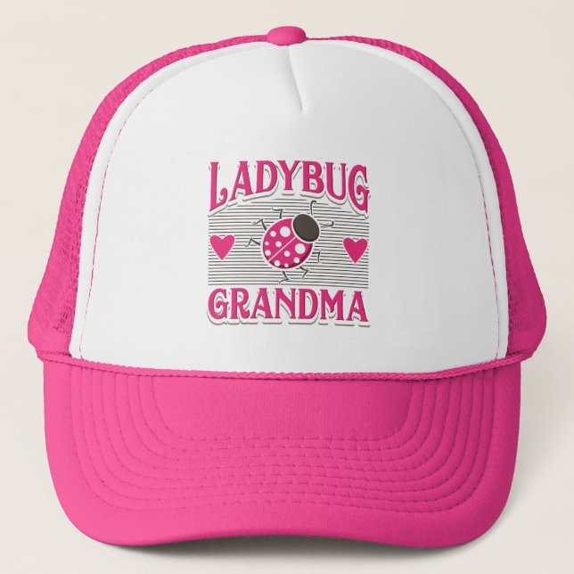 Ladybug Grandma Pink White Garden Insect Trucker Hat (Front)