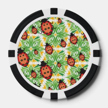Ladybug Green Background Poker Chips by jm_vectorgraphics at Zazzle