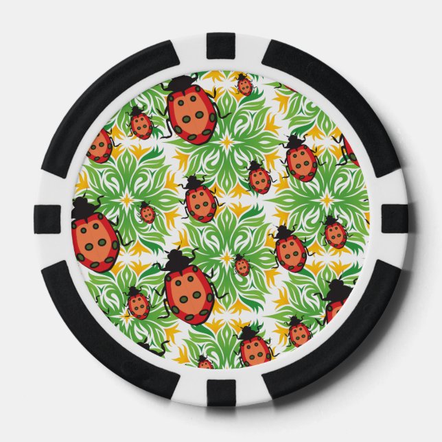 ladybug green background poker chips (Front)