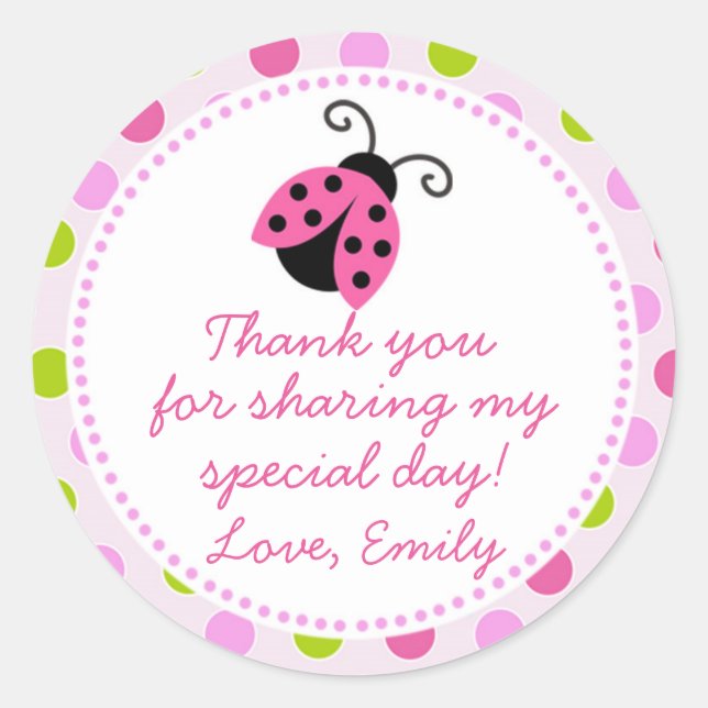 Ladybug Green Pink Gift Favor Label (Front)