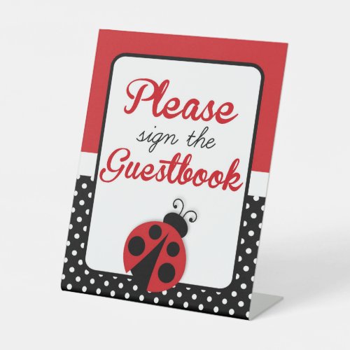 Ladybug Guestbook Birthday or Baby Shower Pedestal Sign